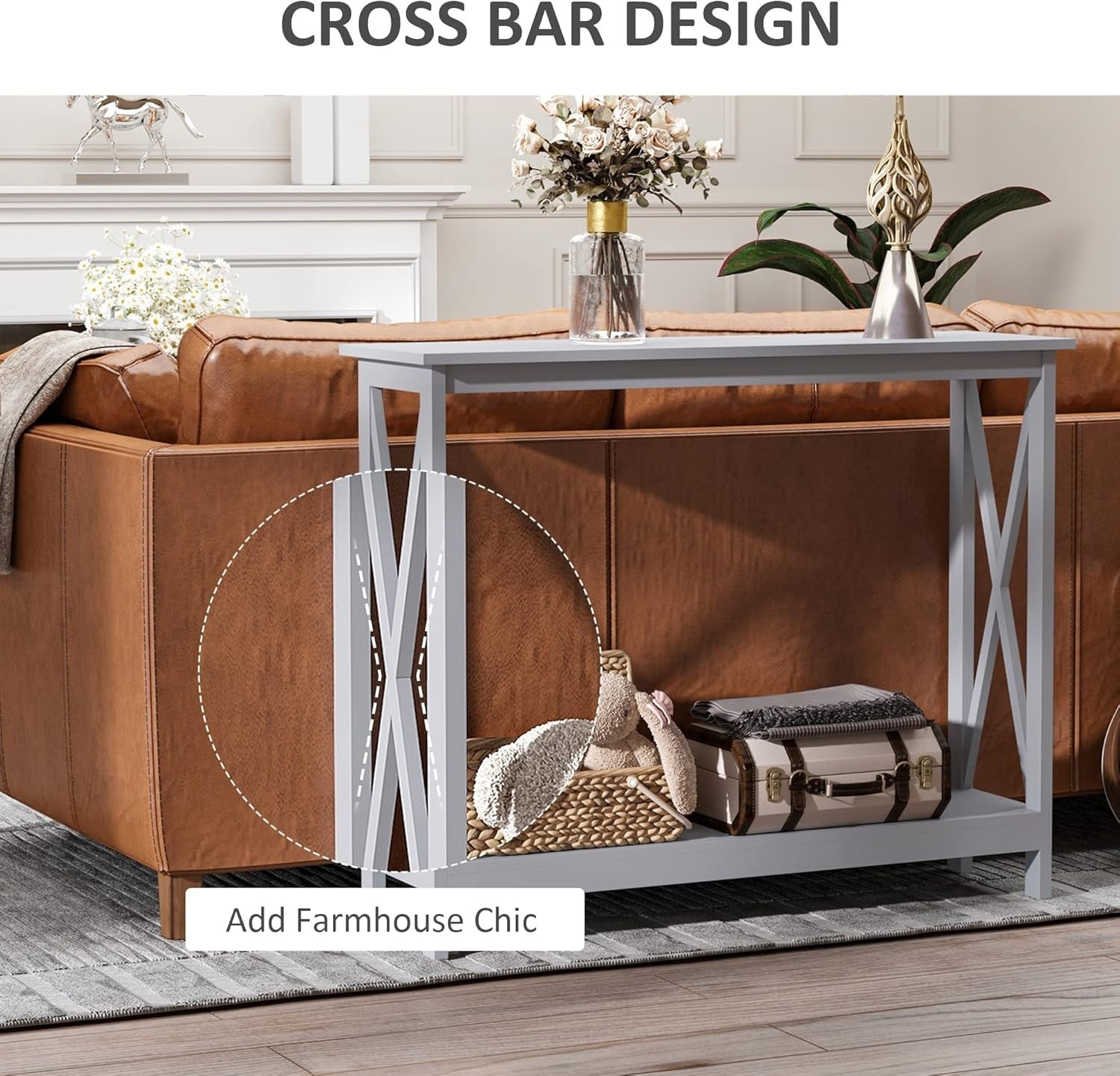 Grey Engineered Wood Console Table with Open Shelf – Slim Entryway Stand