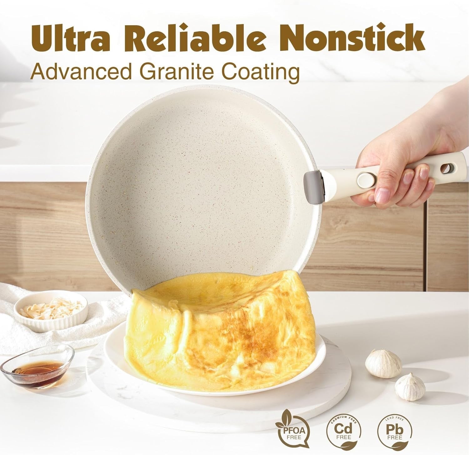 24pcs White Non Stick Cookware Set Detachable Handle Induction Oven Safe
