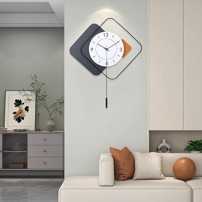 Large 19×24in Modern Silent Pendulum Wall Clock Metal Art Decor for Home