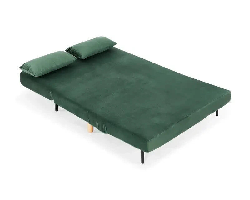 Green Velvet Double Sofa Bed Futon 2 Seater Clic Clac Guest Sleeper