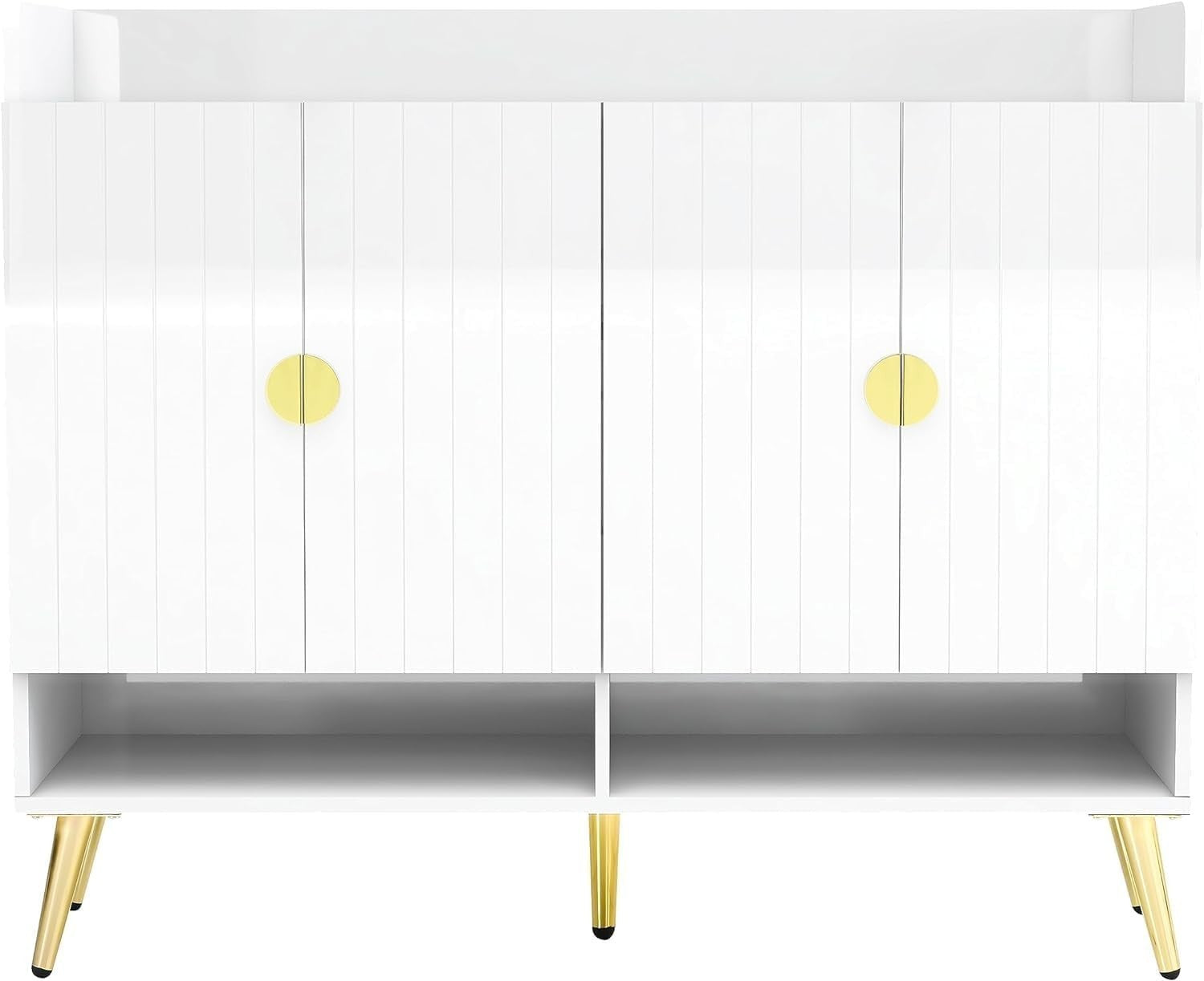 White Modern Shoe Cabinet Storage with Doors – 11 Shelf Hallway Organizer