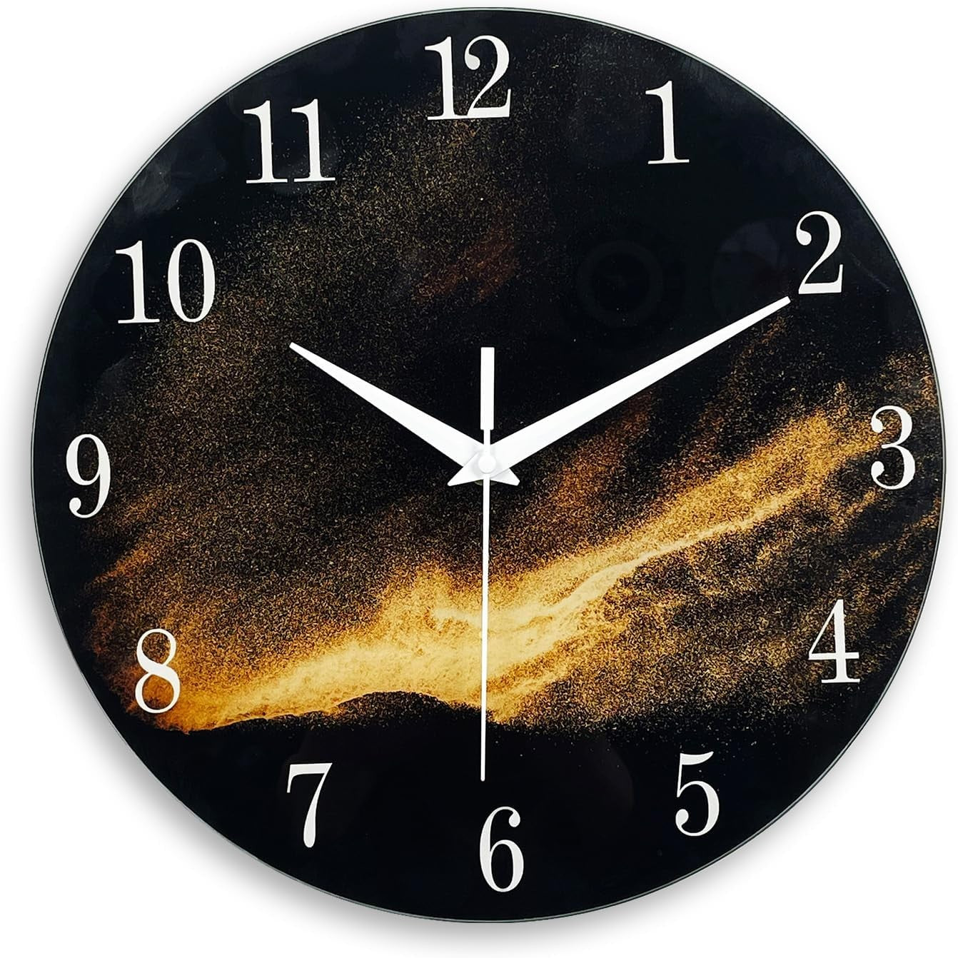 Black Gold 14" Glass Wall Clock Modern Silent Non-Ticking Home Decor