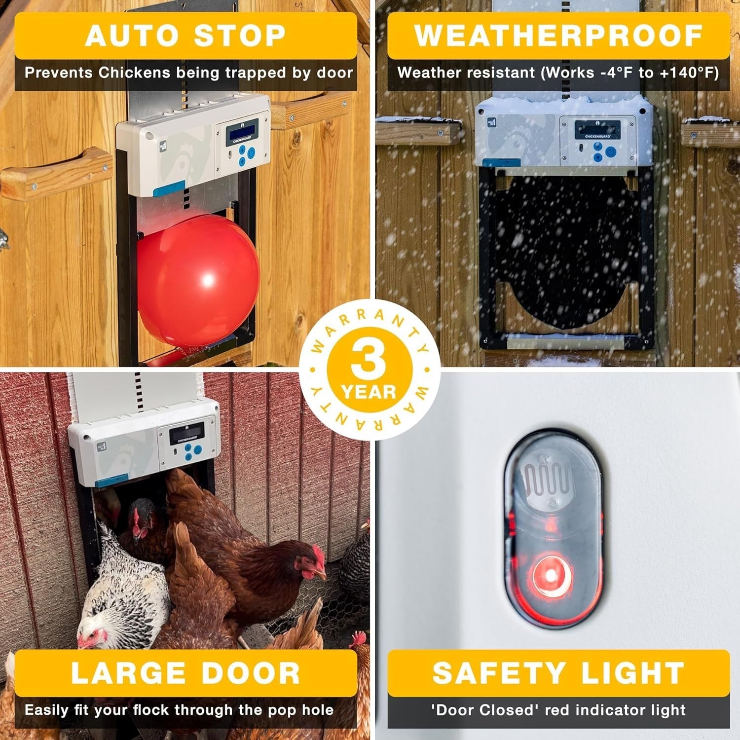 Automatic Chicken Coop Door Opener Grey Solar Timer Light Sensor Winter Mode