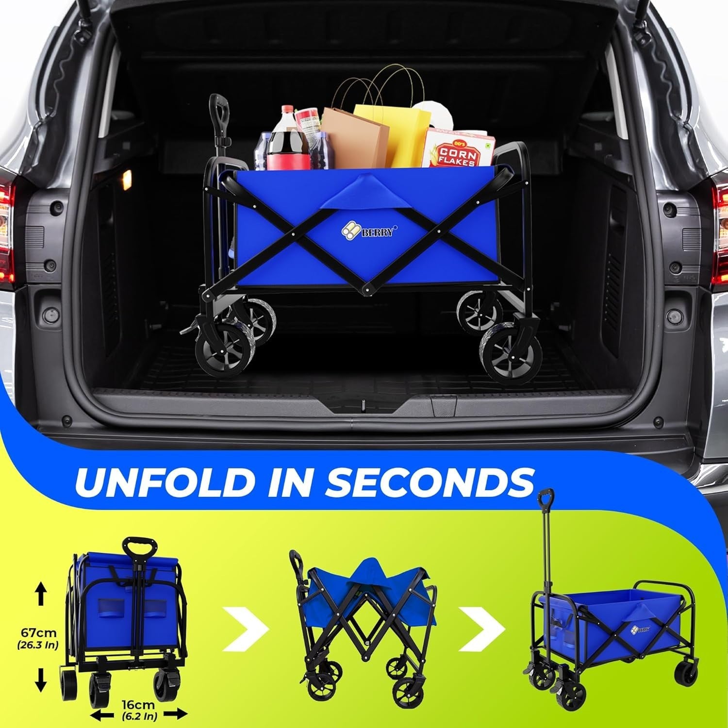 Blue 100kg Heavy Duty Folding Festival Trolley Camping Beach Utility Wagon Cart