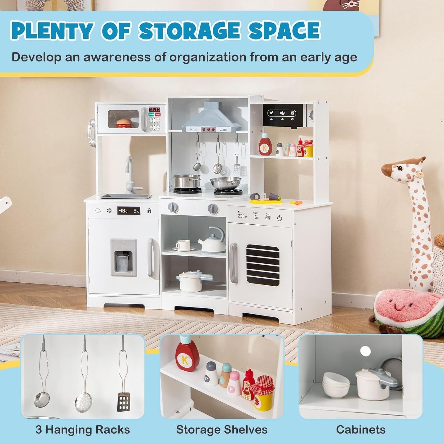 Corner Kids Play Kitchen Lights Sounds Ice Maker White Toy
