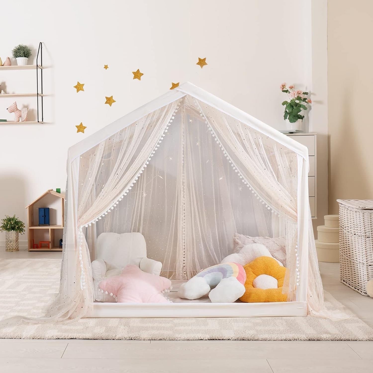 Boho Kids Castle Play Tent Indoor Outdoor w Sparkle Stars Large