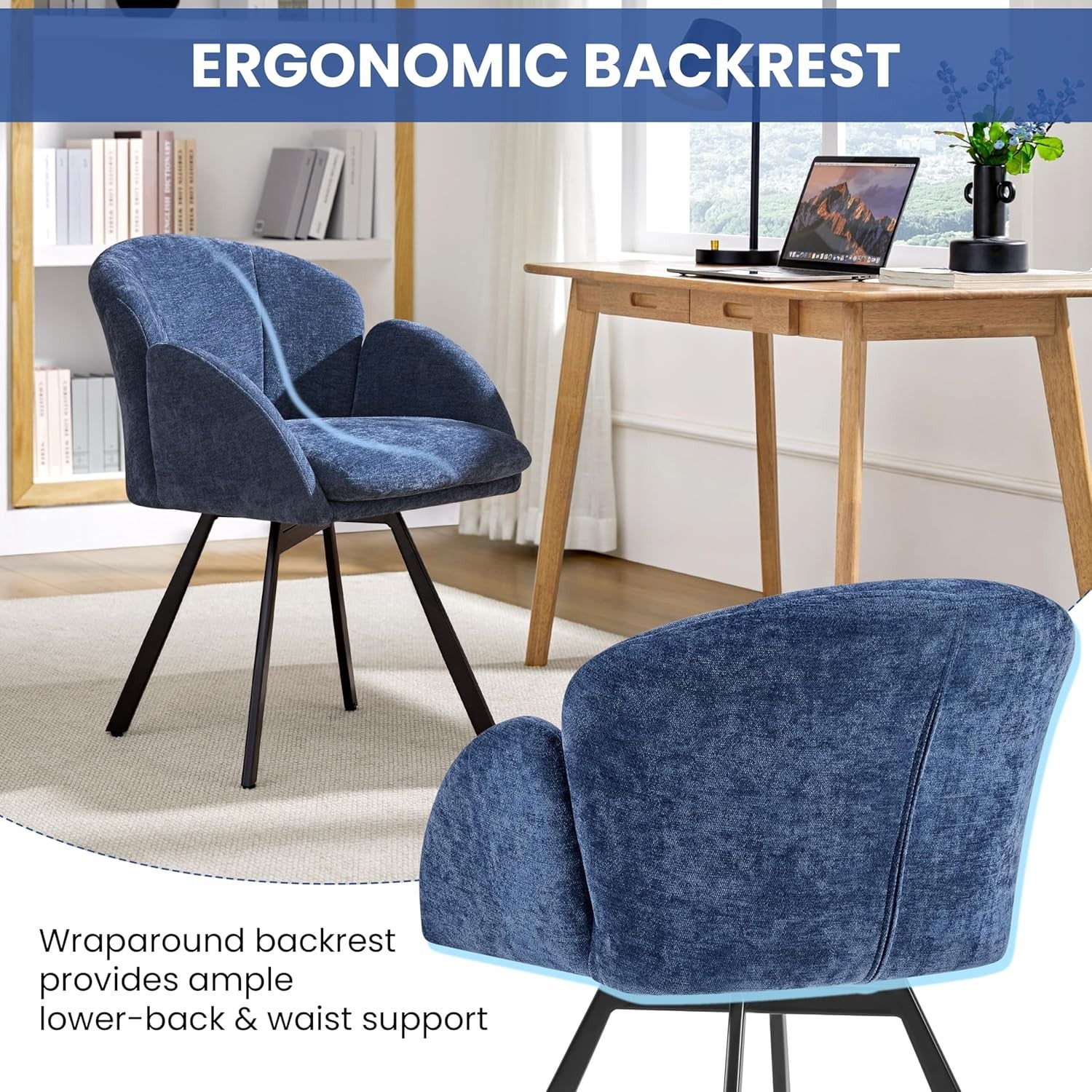 Swivel Chenille Tub Chair Blue Accent Vanity Armchair