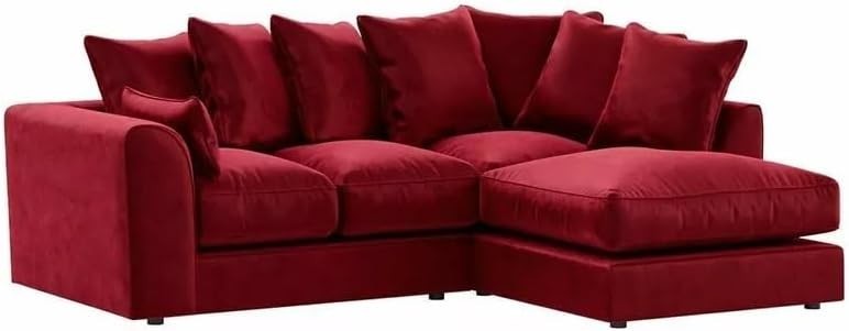 Ruby Red Plush Velvet Left Hand Corner Sofa Modern L Shape 3 2 Seater