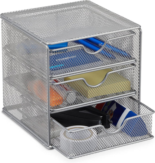 Desk Organizer with 3 Drawers, Metal Mesh Storage Box for Office Supplies