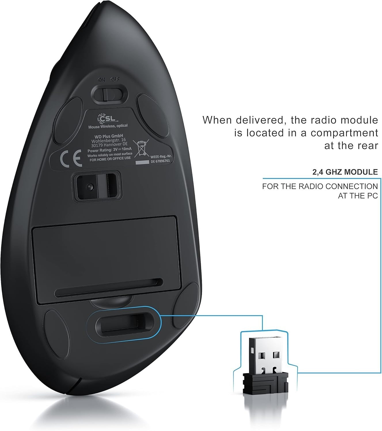 Vertical Wireless Ergonomic Mouse 1600 DPI USB 6 Button Comfort
