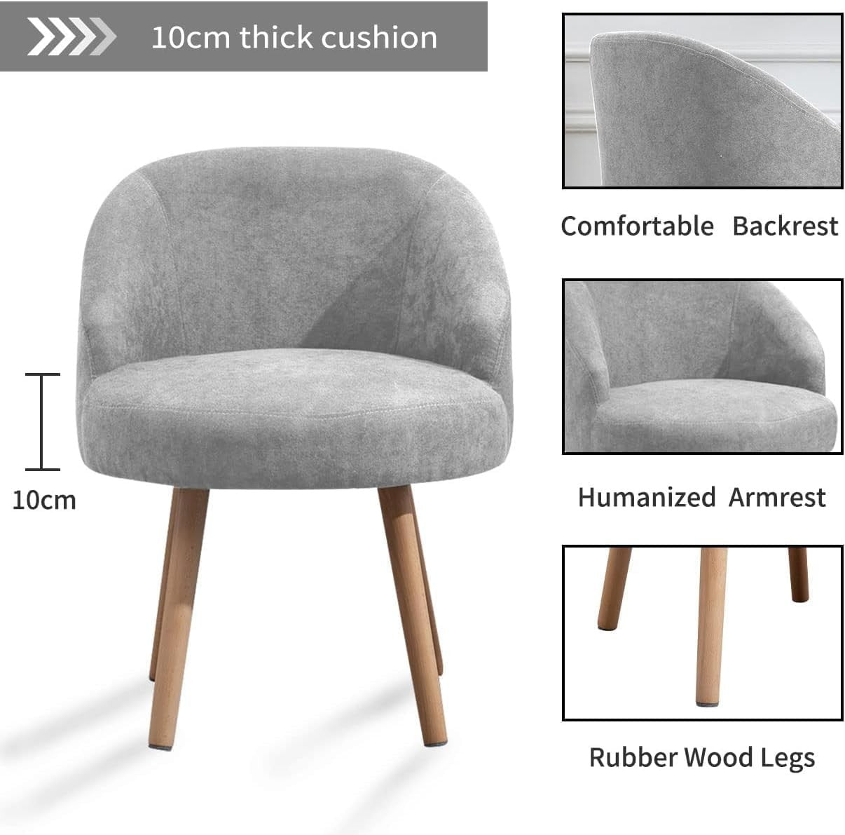 Grey Linen Accent Chairs Set of 2 Small Tub Armchairs Wood Legs