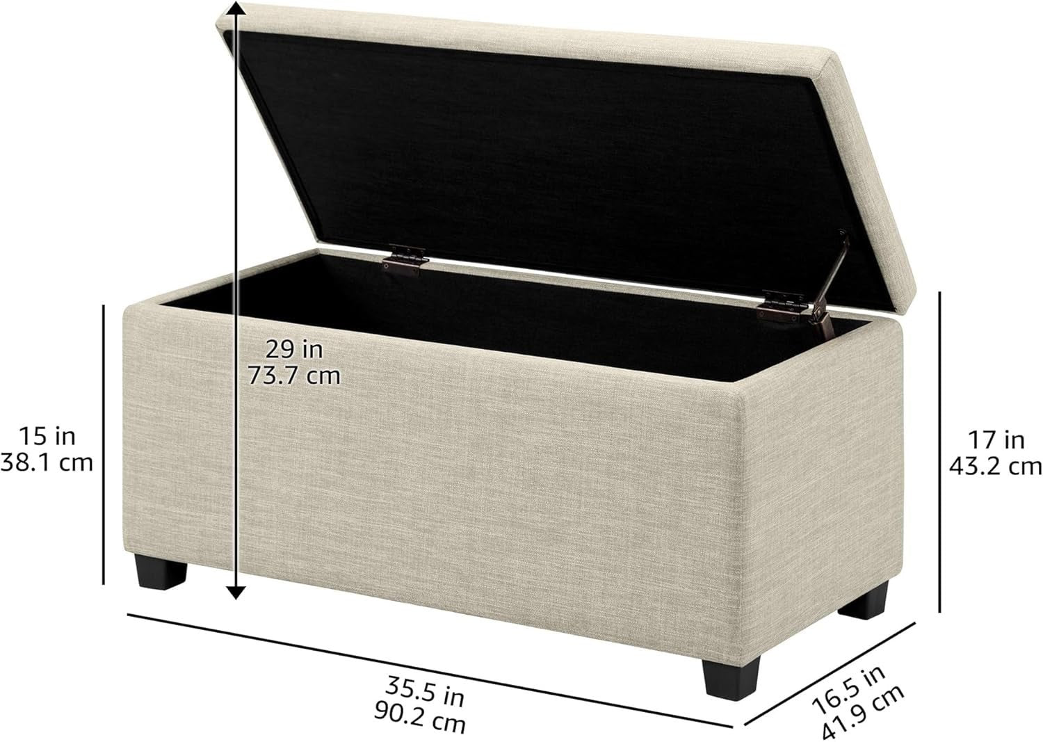 Beige Upholstered Storage Ottoman Bench Soft Close Lid Fabric Seat Box 90x42x43