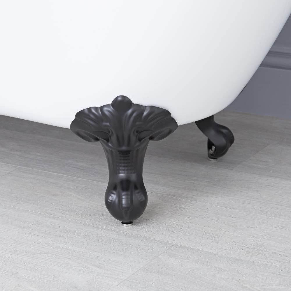 1780x825mm Freestanding Double Ended Roll Top Bath White Acrylic w/ Black Claw