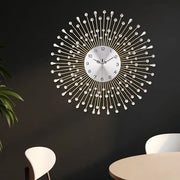 Large 70cm Gold Crystal Wall Clock Silent Luxury Metal Sunburst Modern Decor