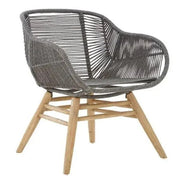 Grey Rope Armchair Accent Chair Nordic Lounge Seat with Wood Legs