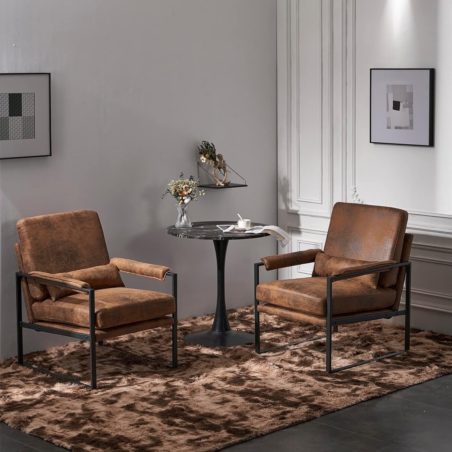 Modern Accent Armchair Brown Metal Frame Lounge Chair Cushion Seat
