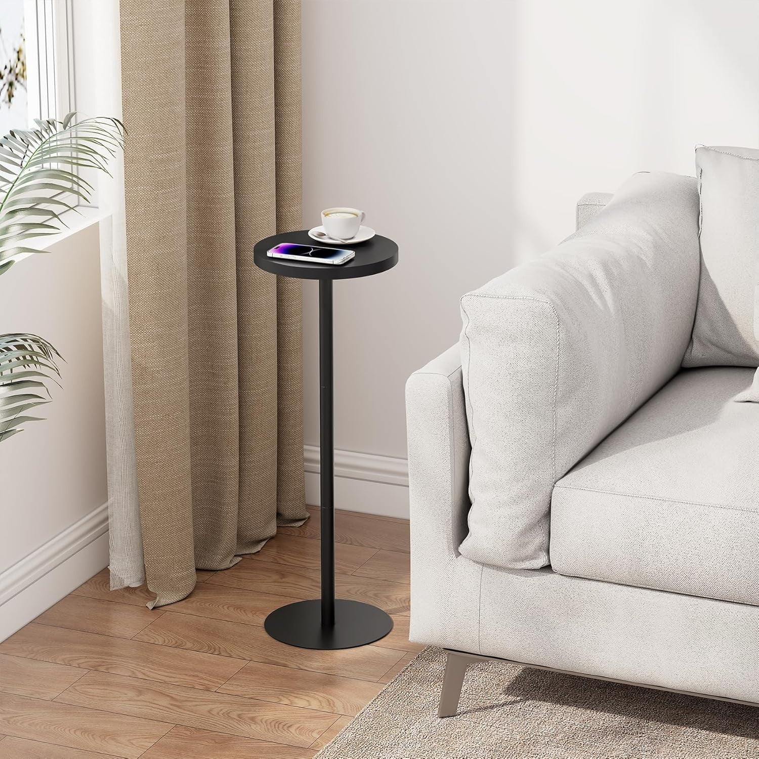 Tall Round Side Table – 25x25x70cm Small End Table Black