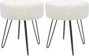 Set of 2 Cream Bouclé Footstools Black Legs Modern Round Pouffe Seats