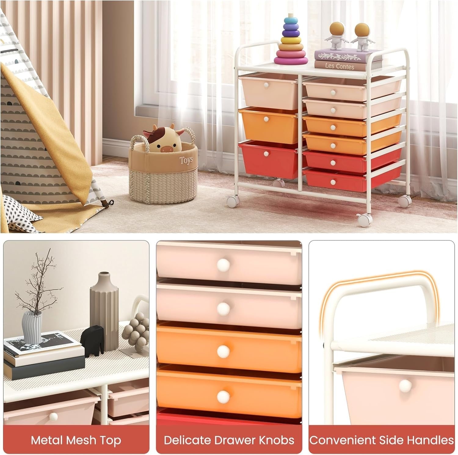9 Drawer Rolling Storage Cart Macaron Utility Organizer Trolley