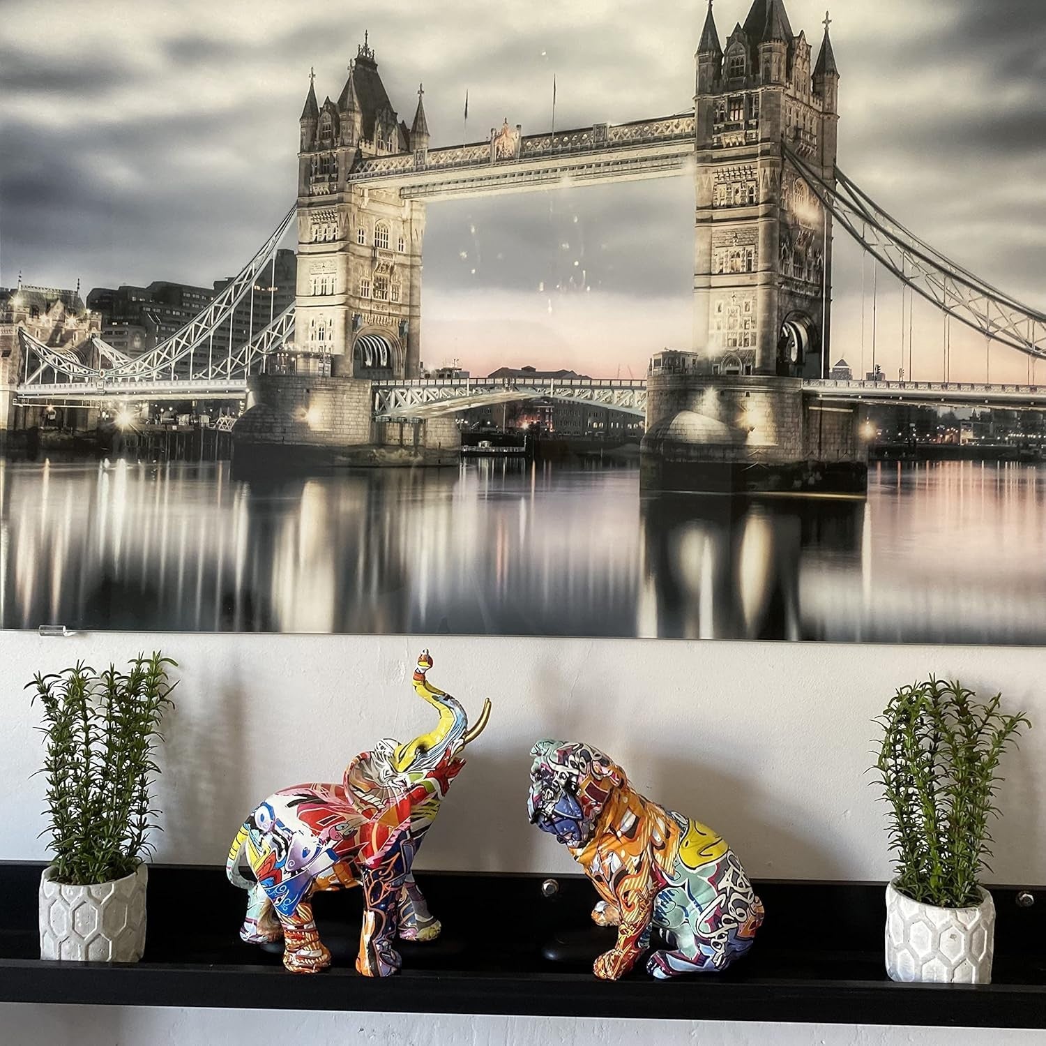Large Graffiti Elephant Ornament Modern Resin Sculpture Colourful Home Decor