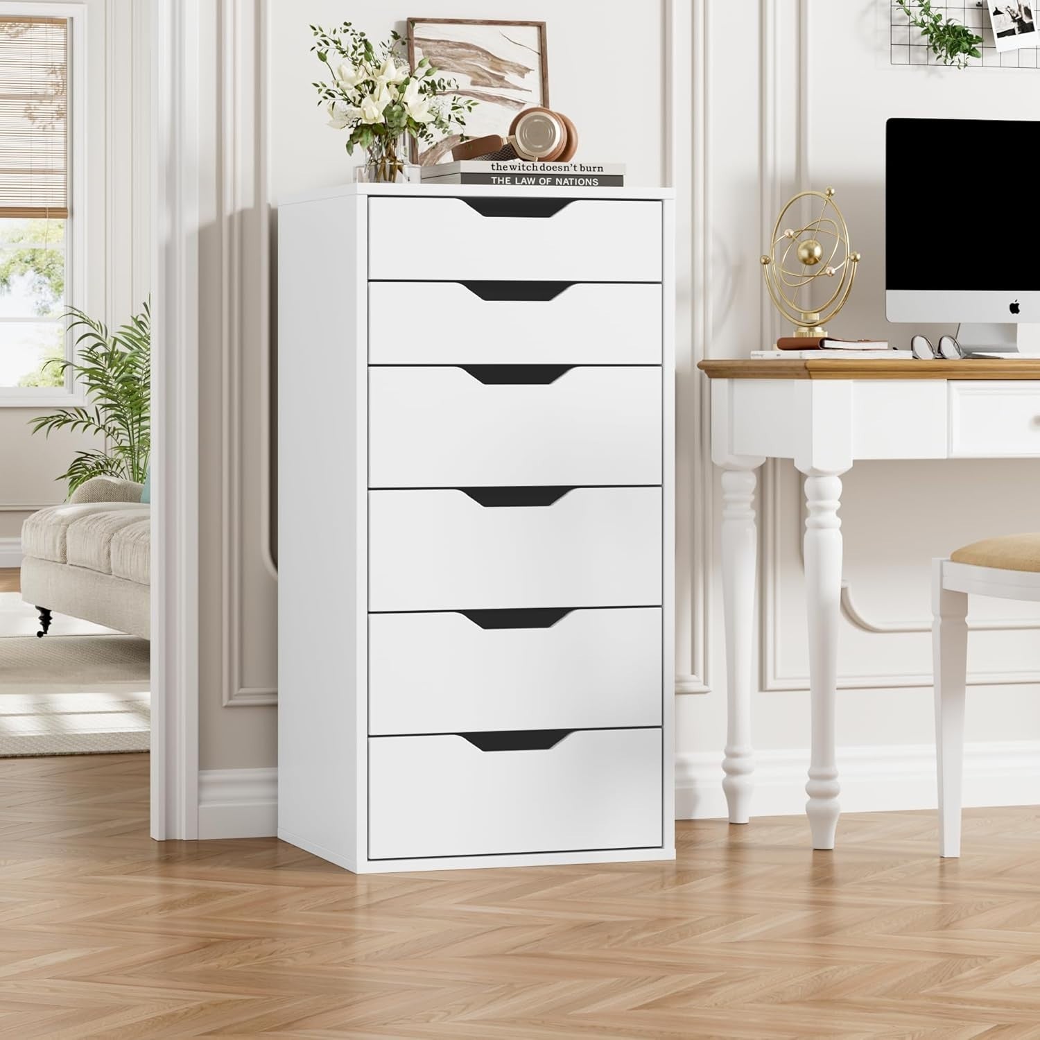 Tall 6-Drawer White Chest Storage Cabinet for Bedroom Hallway Living Room