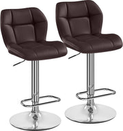 Adjustable Swivel Bar Stools Set of 2 Brown PU Counter Chairs