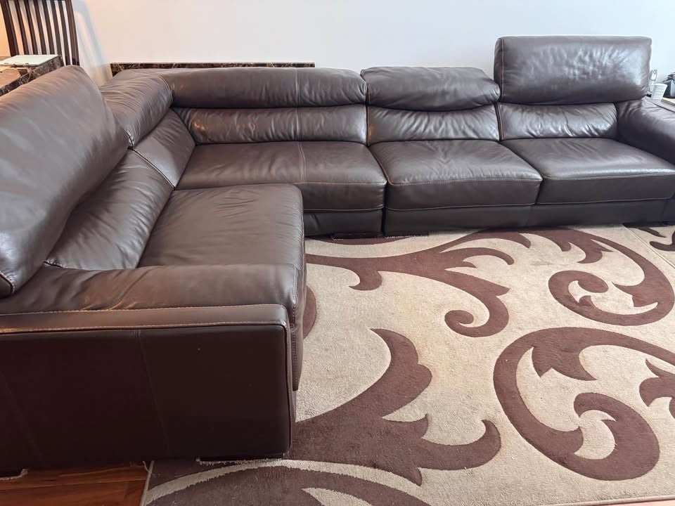 Deeply Large Brown Comfortable Leather Corner Sofa Sectional (PTP)