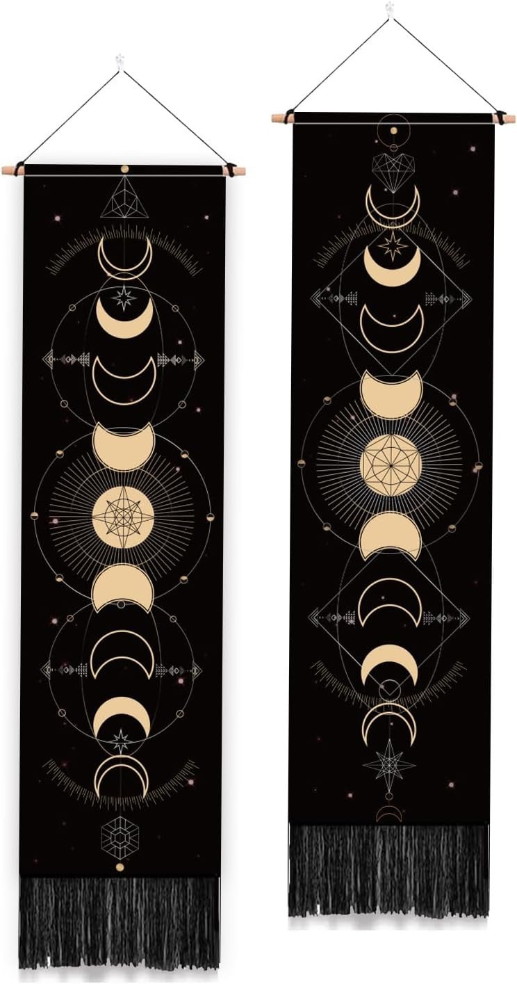 2-Pack Moon Phases Tapestry 52"x13" Boho Vertical Wall Decor