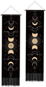 2-Pack Moon Phases Tapestry 52"x13" Boho Vertical Wall Decor