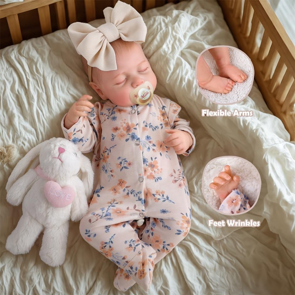 17” Reborn Baby Doll Sleeping Girl Soft Body Floral Outfit
