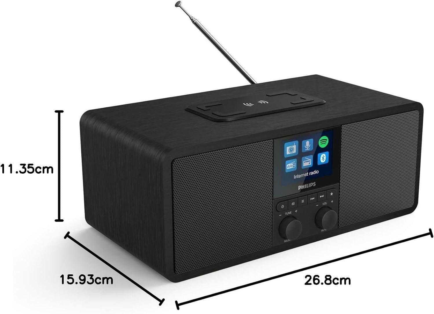 Internet Radio DAB+ FM Bluetooth Spotify Connect Qi Charger Alarm