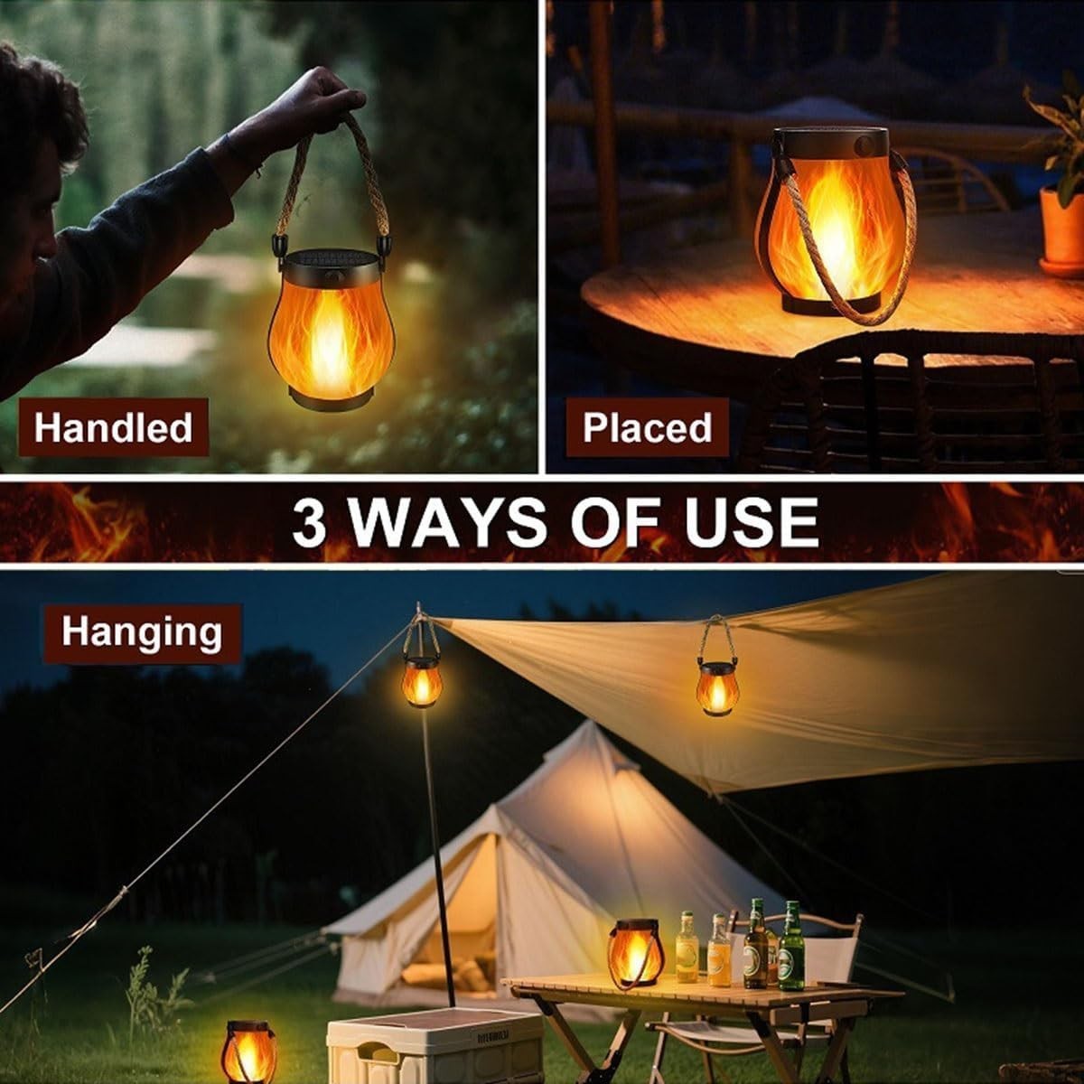 Solar Flame Lanterns 3PCS Outdoor Hanging Garden Lights