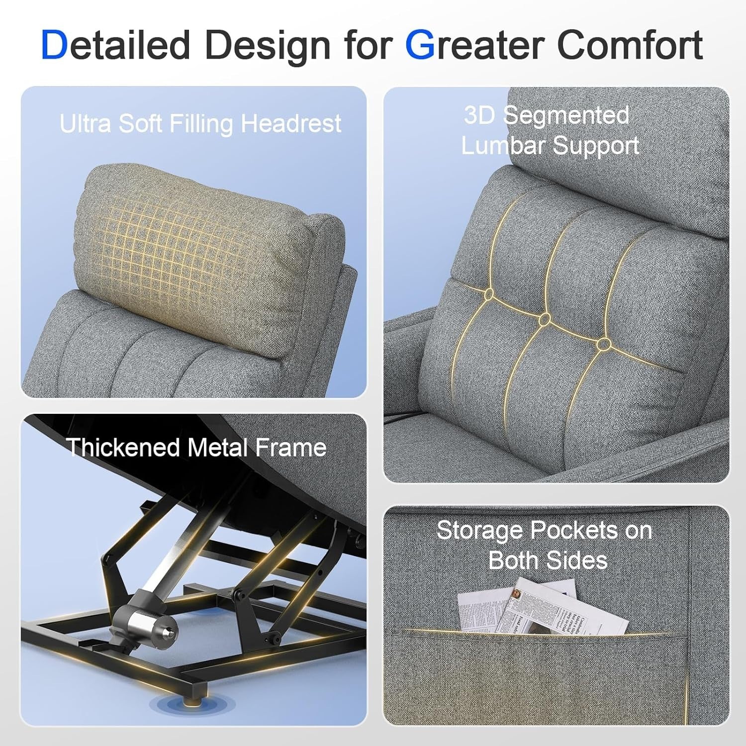 Grey Power Lift Recliner Chair Elderly Massage Heat Remote Controls Footrest