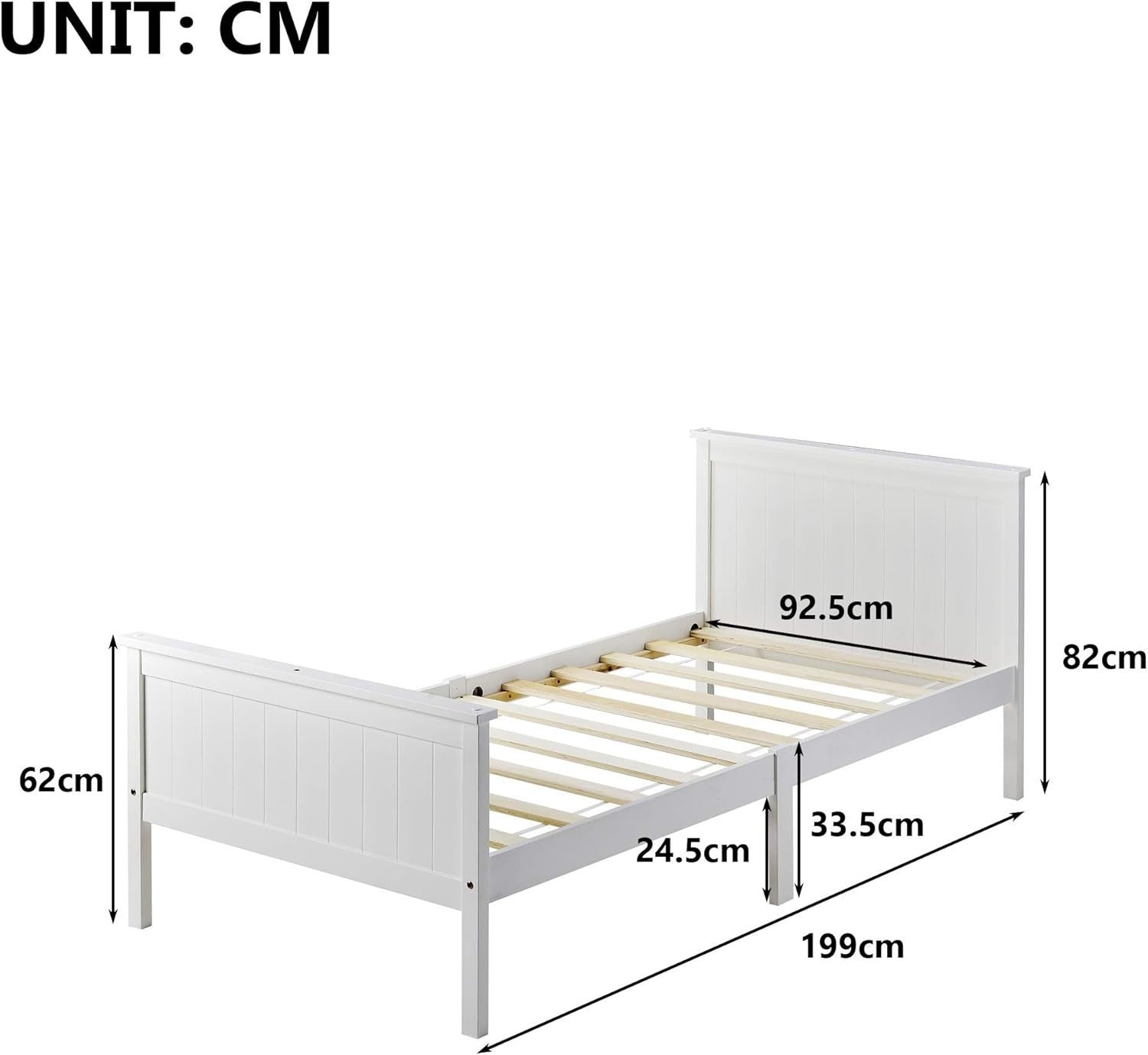 Wood Bed Frame 90x190cm White Pine Kids Single Slat Compact Durable UK