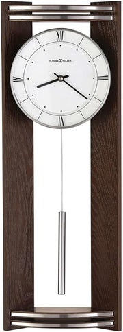 Silent Quartz Wall Clock with Pendulum | Modern Brown Silver Design, Battery