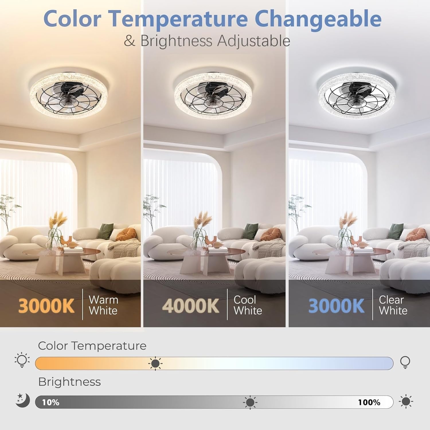 Litglobe 49CM Reversible Ceiling Fan with LED Light, 6-Speed, Dimmable, Quiet