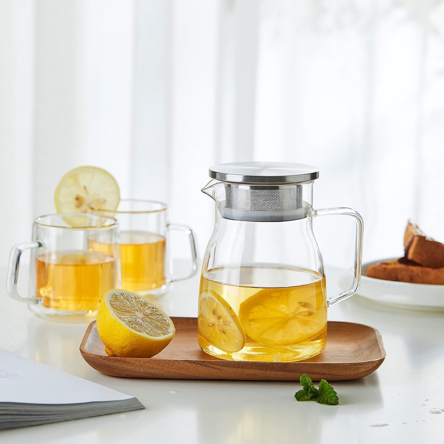 Glass Teapot 800ml Stovetop Safe Tea Pot w/ Stainless Steel Filter Lid
