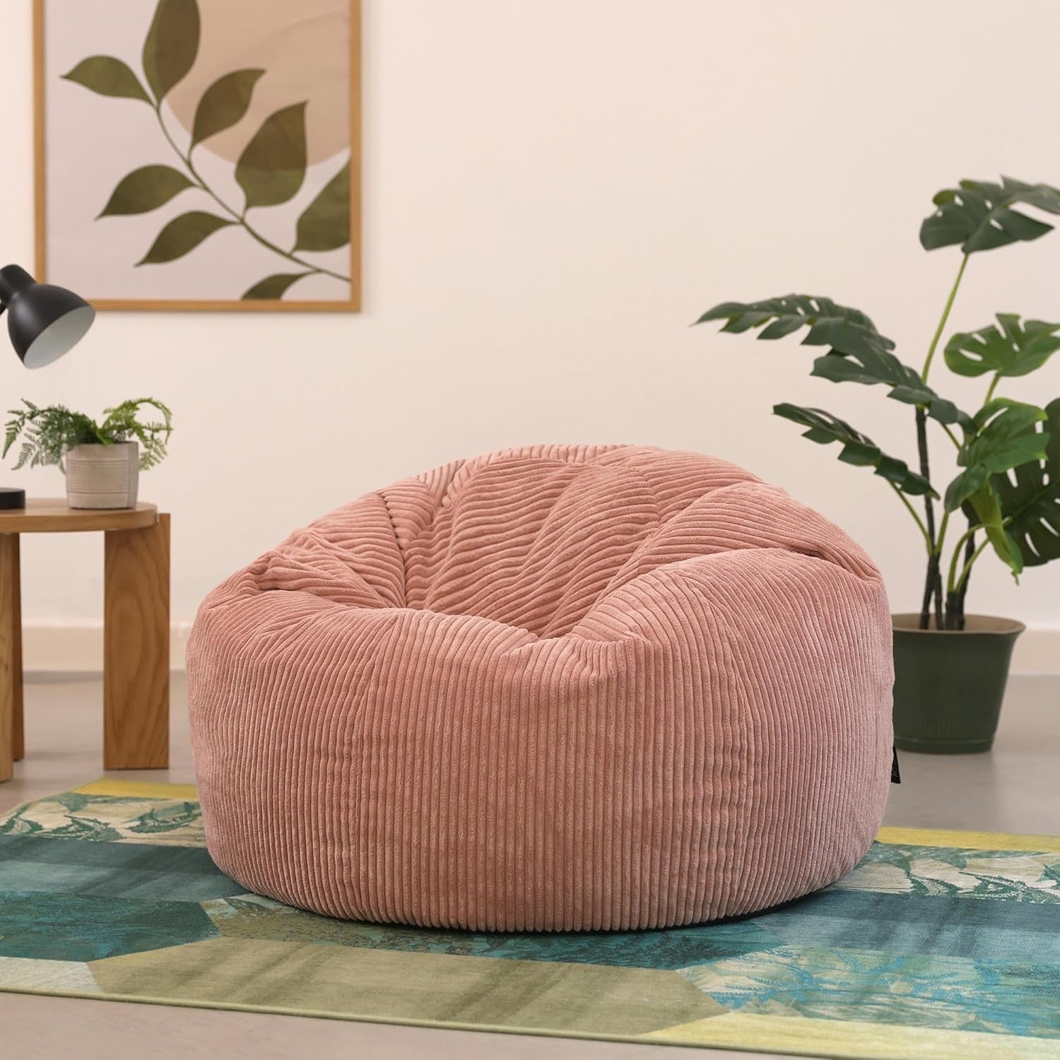 2x Pink Cord Bean Bag Chairs Set Modern Comfy Lounge Seat for Living Room