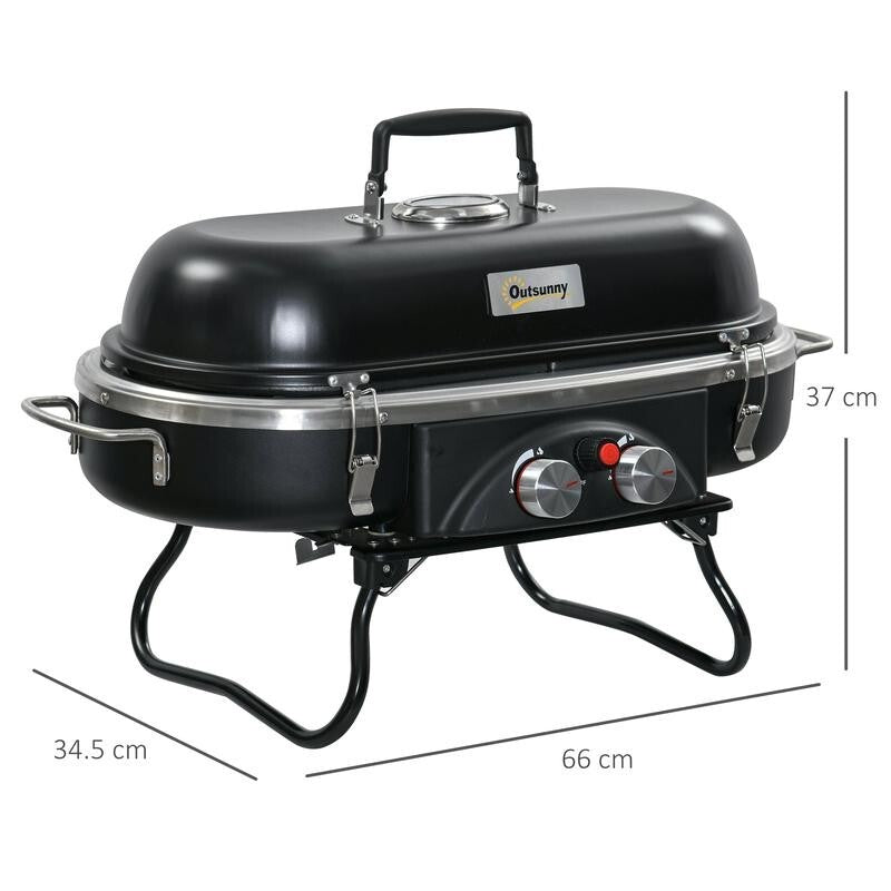 Foldable Tabletop Gas BBQ Grill 2 Burner w/ Lid, Thermometer, Regulator