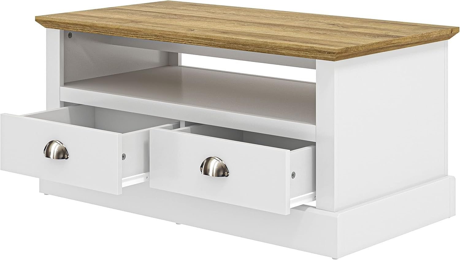 Modern White Coffee Table with 2 Drawers & Shelf – Storage Cabinet 94cm