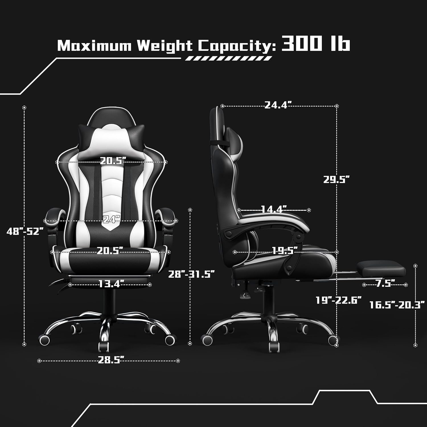 Ergonomic Gaming Chair Recliner w/ Footrest Massage Lumbar