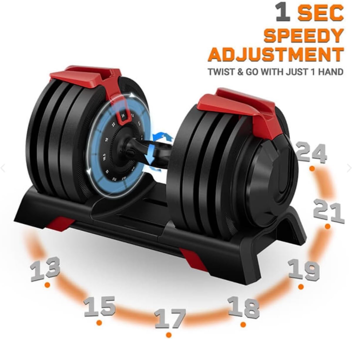 Adjustable Rotation Dumbbells Pair 2x24kg Quick Select Home Gym Weights