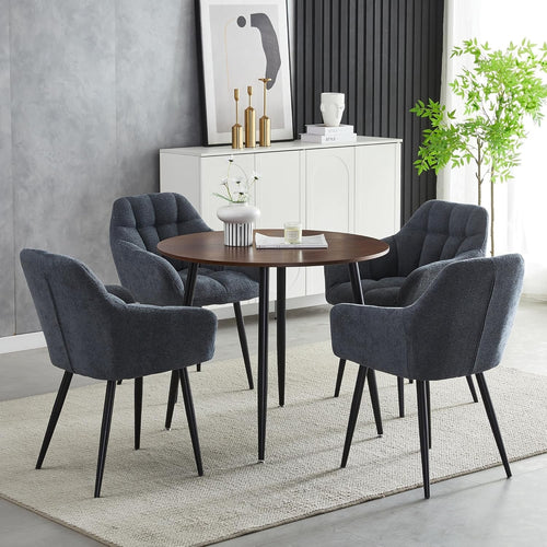 Grey Round Dining Table Set w/ 4 Chairs – Walnut Effect Space-Saving 5-Piece Set