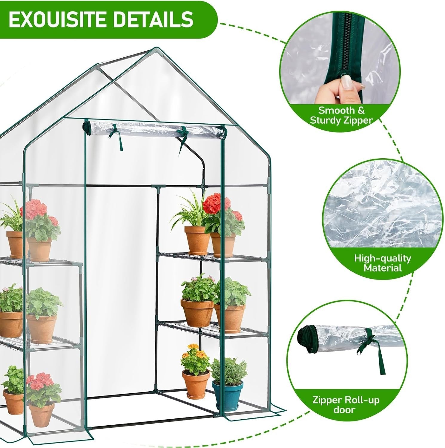 Walk-In Greenhouse with 3 Tiers 4 Shelves PVC Cover for Plants Herbs Veg