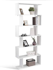 White S-Shaped 6 Tier Bookcase Tall Freestanding Storage Display Unit 80×23×192