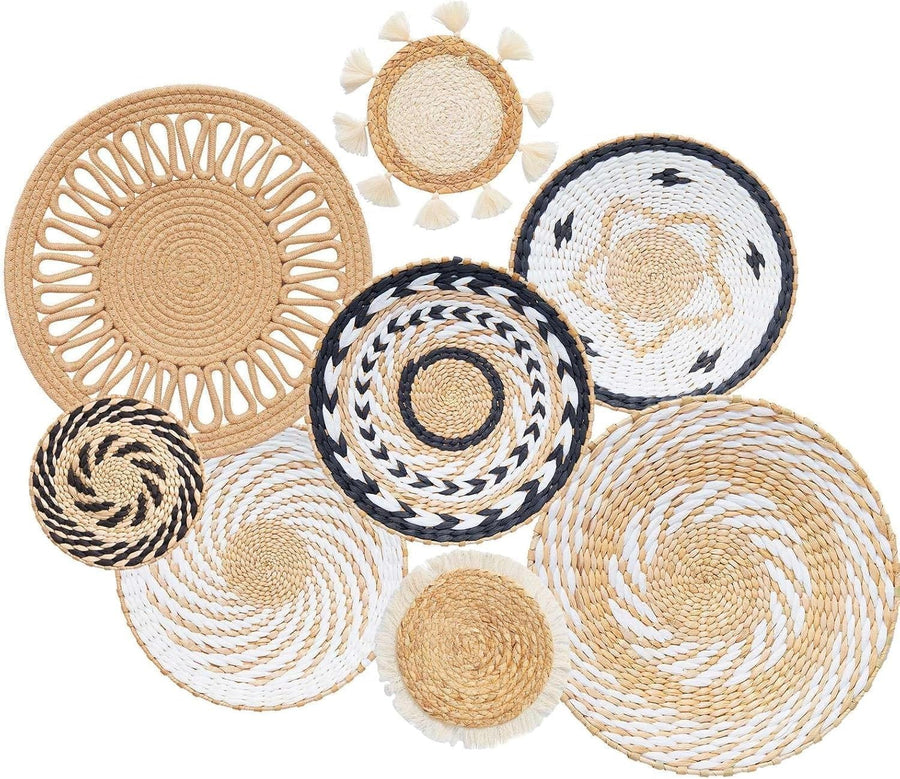 8-Pc Boho Wall Rattan Decor Handmade Rattan Woven Rustic Set