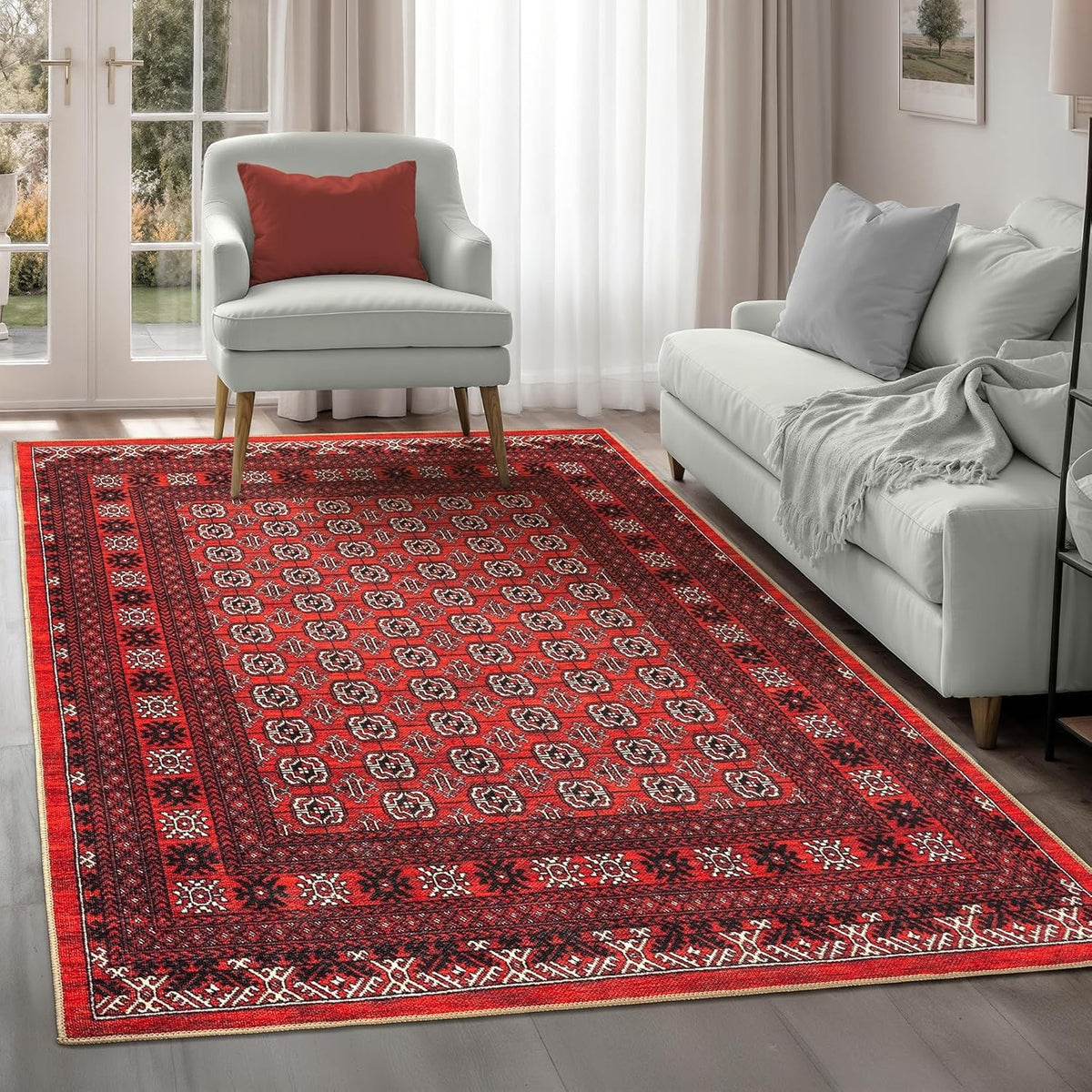 Washable Rug 122x170cm Non-Slip Short Pile Vintage Dragon Red Area Carpet