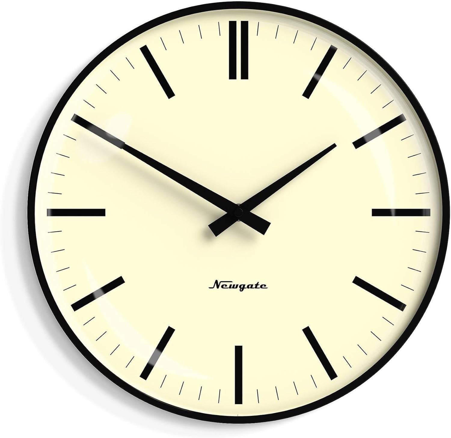 Retro Wall Clock Silent Non-Ticking 33cm Metal Frame Domed Glass Black