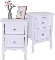 Set of 2 White Wooden Bedside Tables with 2 Drawers Bedroom Storage Units