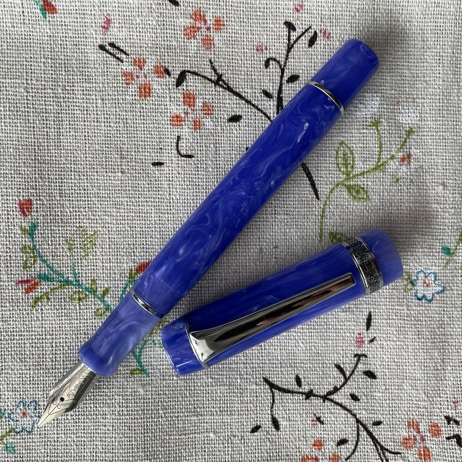 Ocean Blue Silver Clip Acrylic Pen Smooth Writing for Office & School